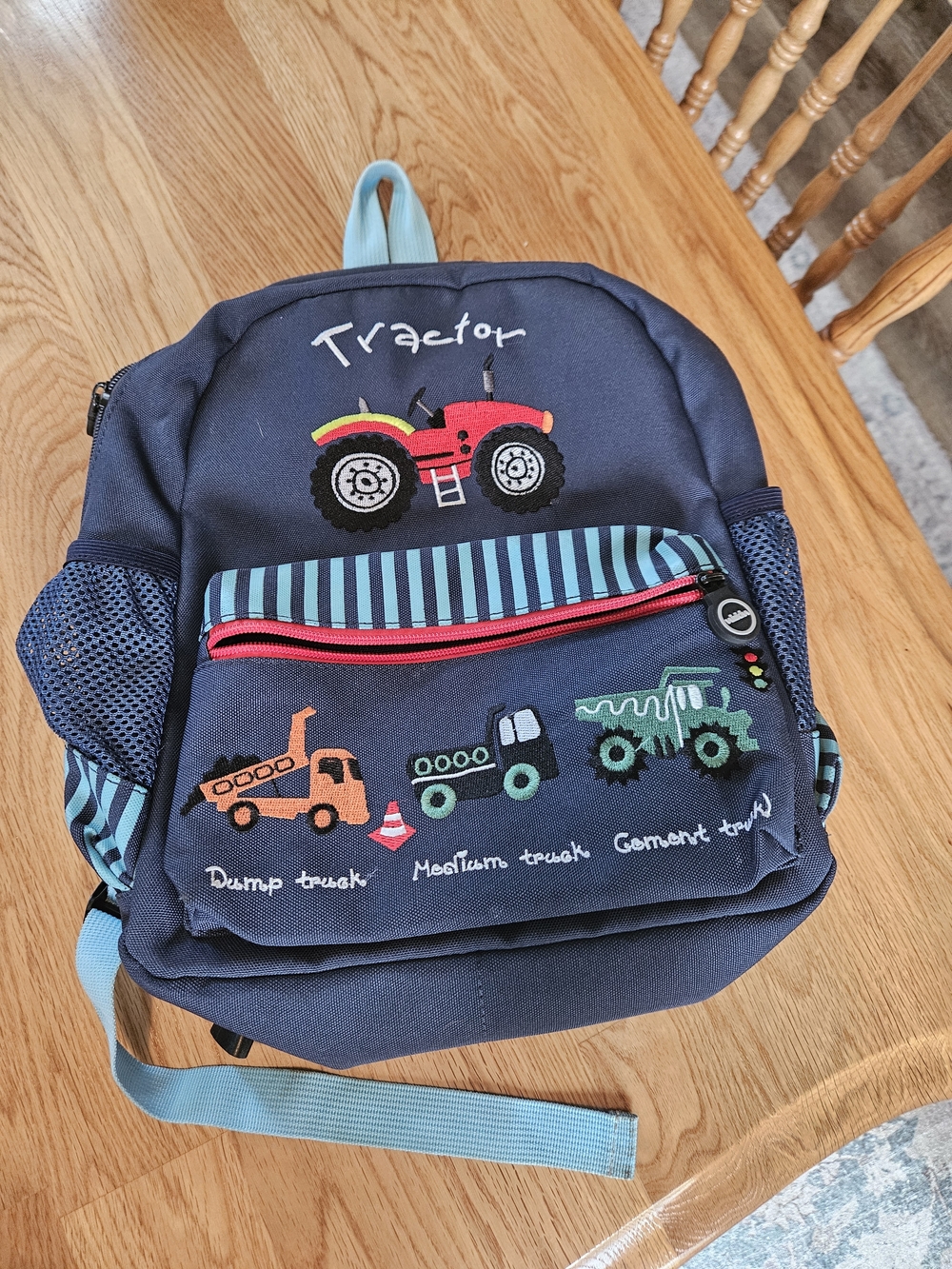 Kids Navy Blue Tractor Backpack with Light Blue Accents